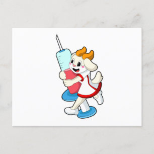 Postal Cabra como enfermera en la vacunación con jeringas