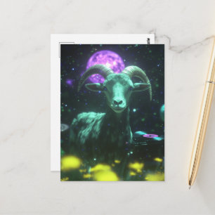 Postal Cabra de ciencia ficción en fantasía espacial
