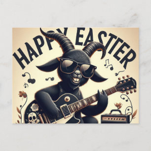 Postal Cabra negra tocando guitarra feliz Pascua