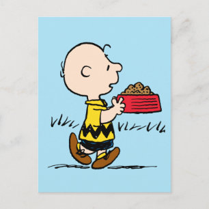 Postal Cacahuetes   Charlie Brown con el plato de Snoopy