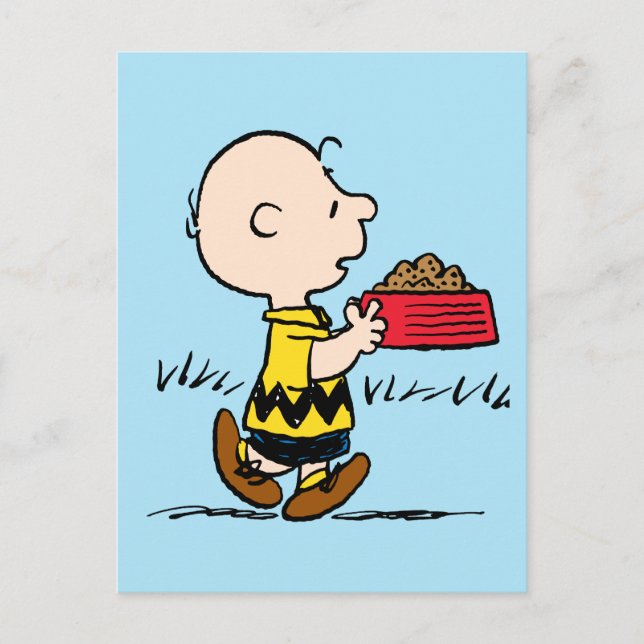Postal Cacahuetes | Charlie Brown con el plato de Snoopy (Anverso)