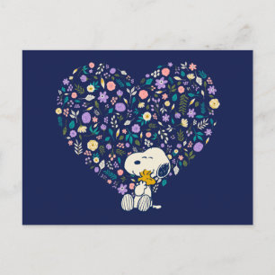 Postal Cacahuetes en Flor   Snoopy y Woodstock Corazón