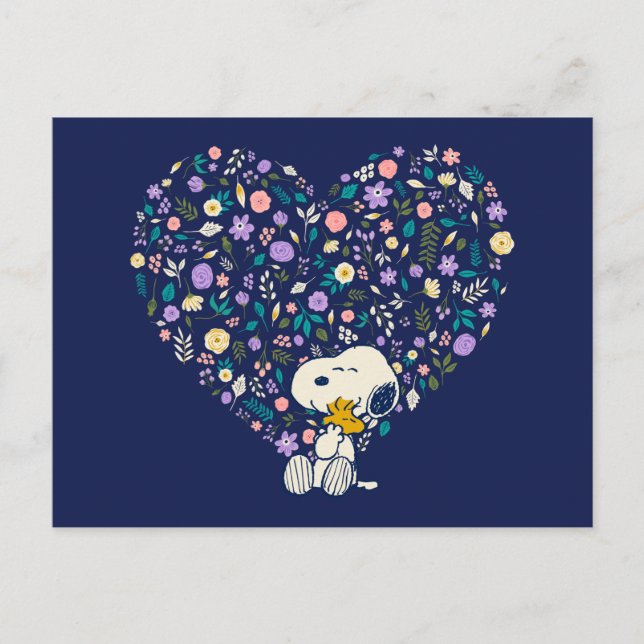 Postal Cacahuetes en Flor | Snoopy y Woodstock Corazón (Anverso)