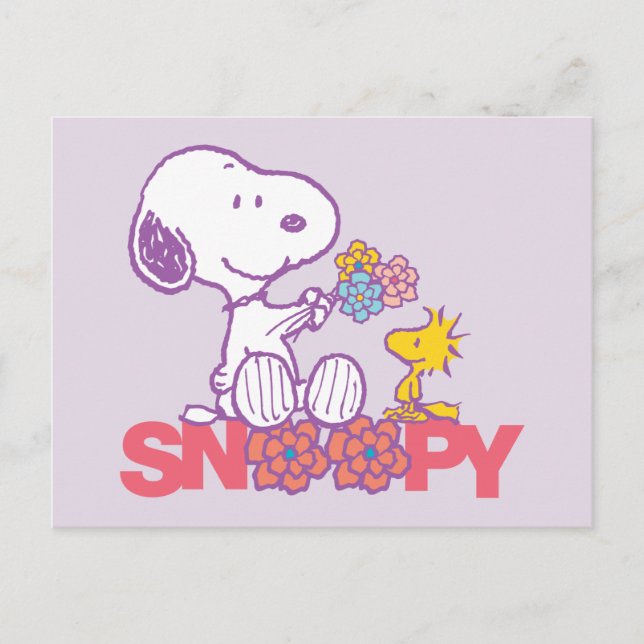 Postal Cacahuetes | Flores Snoopy & Woodstock (Anverso)