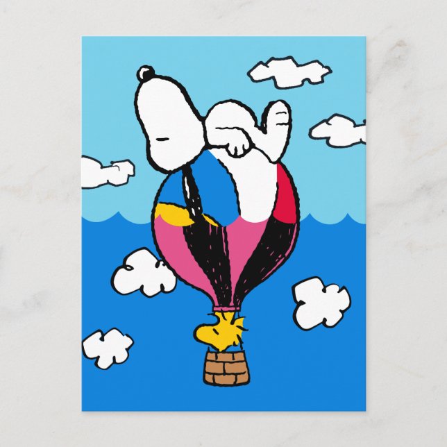 Postal Cacahuetes | Globo de aire caliente Snoopy & Woods (Anverso)