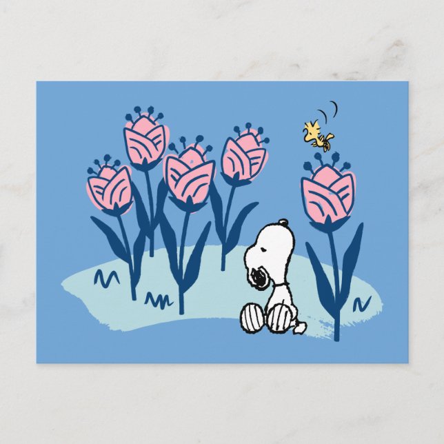 Postal Cacahuetes | Jardín de flores Snoopy & Woodstock (Anverso)