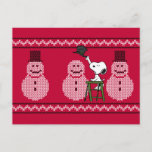 Postal Cacahuetes | Navidades Snoopy Sweater Snowman<br><div class="desc">Celebre las vacaciones y su amor por los cacahuetes con este diseño de suéter de Navidades feos con Snoopy y una hilera de hombres de nieve.</div>