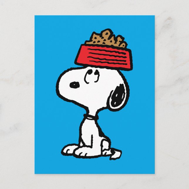 Postal Cacahuetes | Snoopy Balanceando Su Plato De Perro (Anverso)