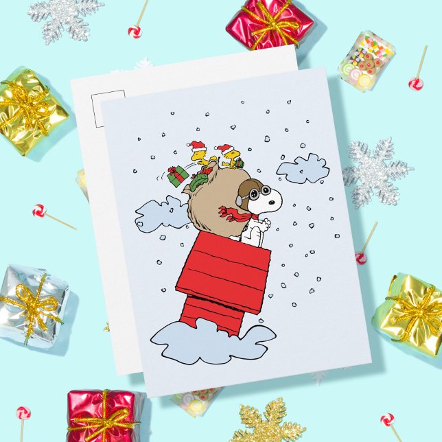 Postal Cacahuetes | Snoopy el hielo volador a los Navidad (Card on table)
