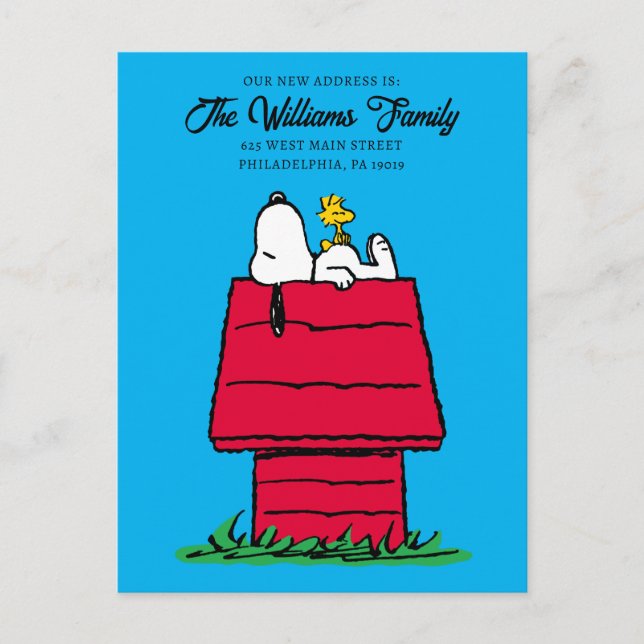 Postal Cacahuetes | Snoopy & Woodstock | Nos Hemos Mudado (Anverso)