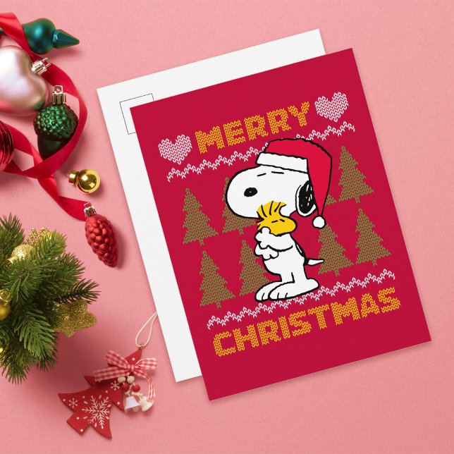 Postal Cacahuetes | Snoopy & Woodstock Santa Claus Hug (Card on table)