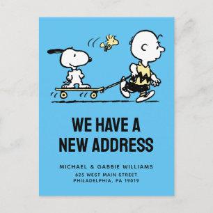 Postal Cacahuetes   Snoopy y Woodstock   Nos hemos mudado