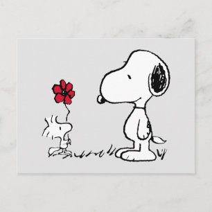 Postal Cacahuetes   Snoopy y Woodstock Rojo y Negro