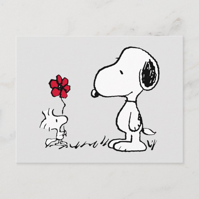 Postal Cacahuetes | Snoopy y Woodstock Rojo y Negro (Anverso)