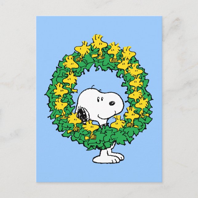 Postal Cacahuetes | Wreath de Navidades Snoopy y Woodstoc (Anverso)