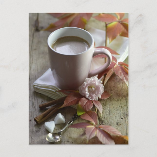 Postal Cacao fresco rústico estacional y hojas de vida (Anverso)