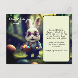 Postal Cacería de huevos de pascua de conejo y cesta con