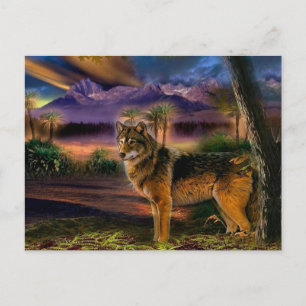 Postal Cacería de lobos en la montaña