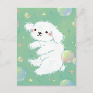 Postal Cachorro Adorable con Burbujas y Flores