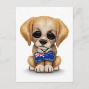 Postal Cachorro adorable con etiqueta de la bandera de Nu