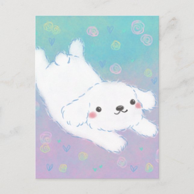 Postal Cachorro Adorable con Flores Pastel (Anverso)