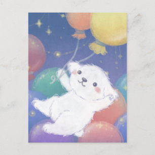 Postal Cachorro Adorable con Globos y Estrellas