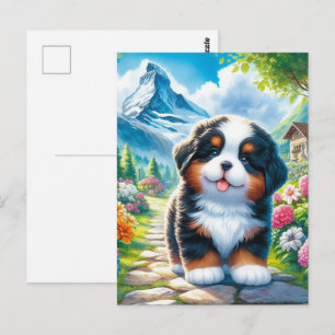 Postal Cachorro adorable de la raza Bernese Mountain Dog