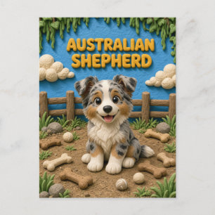 Postal Cachorro adorable de pastor australiano, perro beb