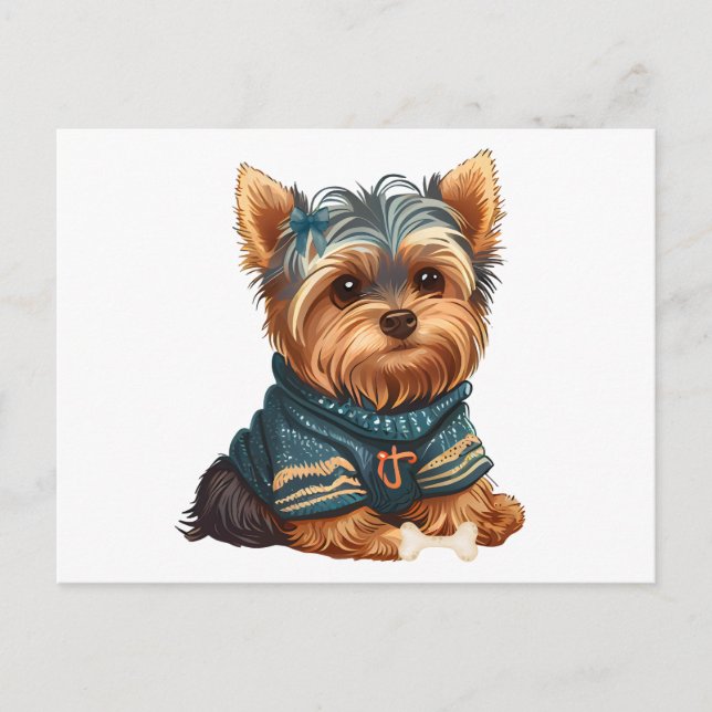 Postal Cachorro adorable de terrier de Yorkshire en acuar (Anverso)