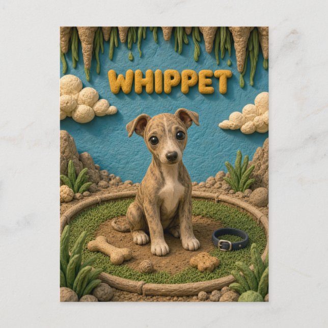 Postal Cachorro adorable de Whippet, perro bebé (Anverso)