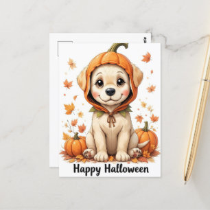 Postal Cachorro adorable en la calabaza Halloween Dulce C