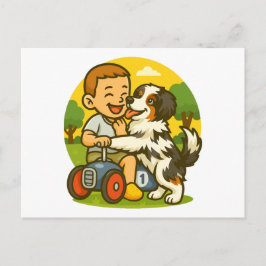 Postal Cachorro Adorable y Tiempo de Juego con Niño