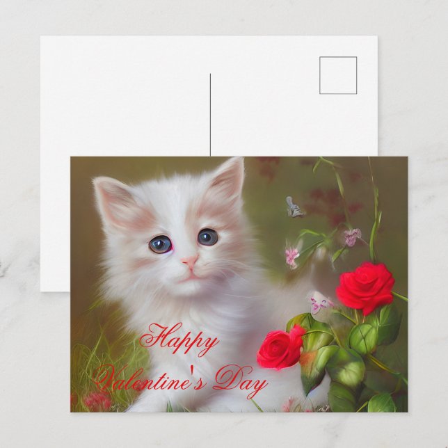 Postal Cachorro adorable y valentín de rosas (Anverso / Reverso)
