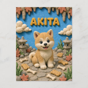 Postal Cachorro Akita Adorable, Bebé Perro