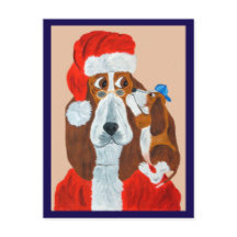 Cachorro Basset contándole a Santa sus deseos de N