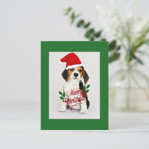 Postal Cachorro Beagle con Gorro de Santa - Feliz Navidad