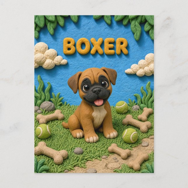 Postal Cachorro Boxer Adorable, Bebé Perro (Anverso)
