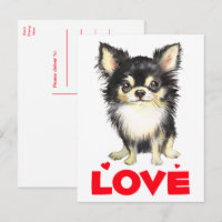 Cachorro Chihuahua de Pelo Largo Acuarela Amor