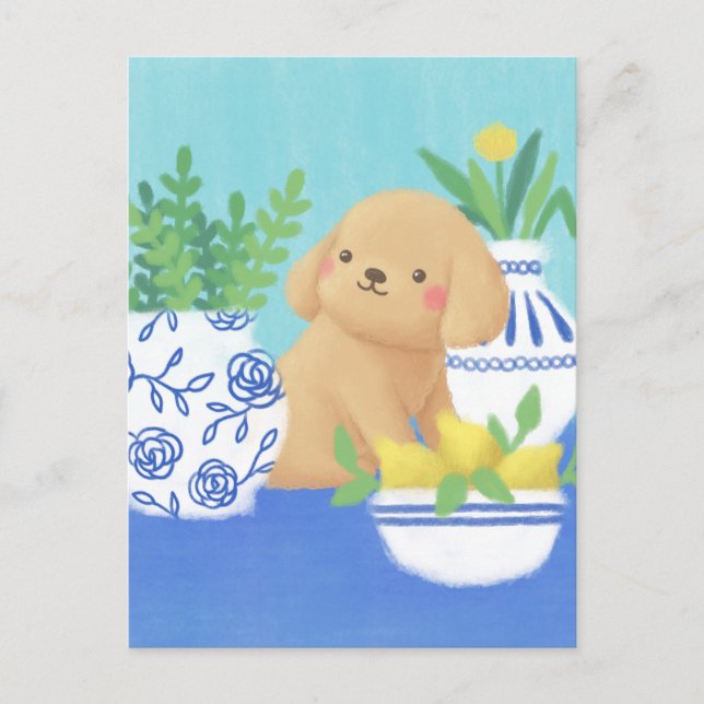 Postal Cachorro con plantas, leones y flores (Anverso)
