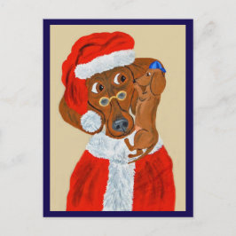 Postal Cachorro Dachshund contándole a Santa sus deseos d