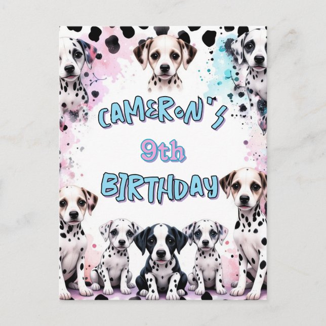 Postal Cachorro dálmata adorable cumpleaños acuarela (Anverso)