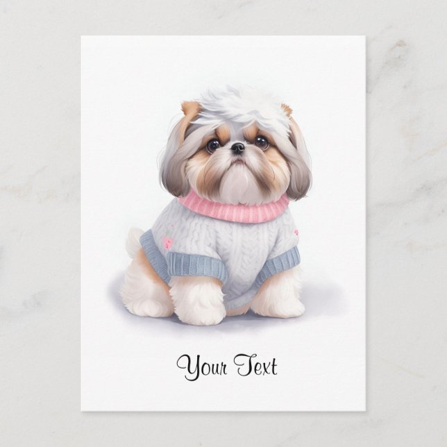 Postal Cachorro de Agua Pintado Shih Tzu Personalizado (Anverso)