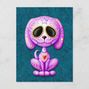 Postal Cachorro de azúcar morado y azul zombi