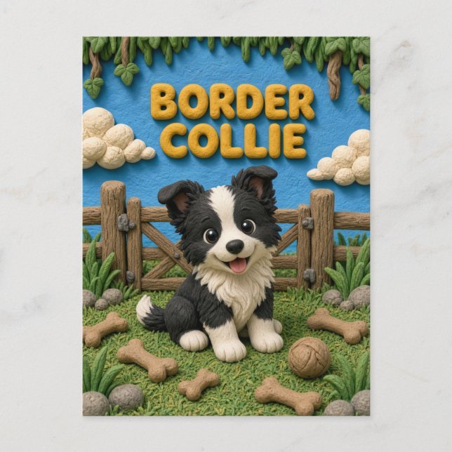Postal Cachorro de Border Collie Adorable, Perro Bebé (Anverso)