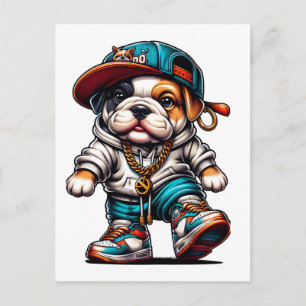 Postal 🐶 Cachorro de Bulldog Adorable Ropa Urbana Amante