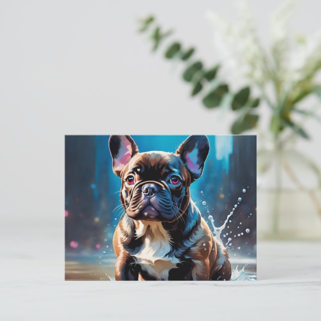 Postal Cachorro de Bulldog Francés (Anverso de pie)