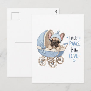 Postal Cachorro de Bulldog Francés Lindo Cochecito de Beb