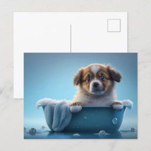 Postal Cachorro de cachorro en una bañera azul