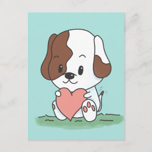 Postal cachorro de dibujos animados con un corazón