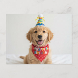 Postal cachorro de golden retriever deseando feliz cumple